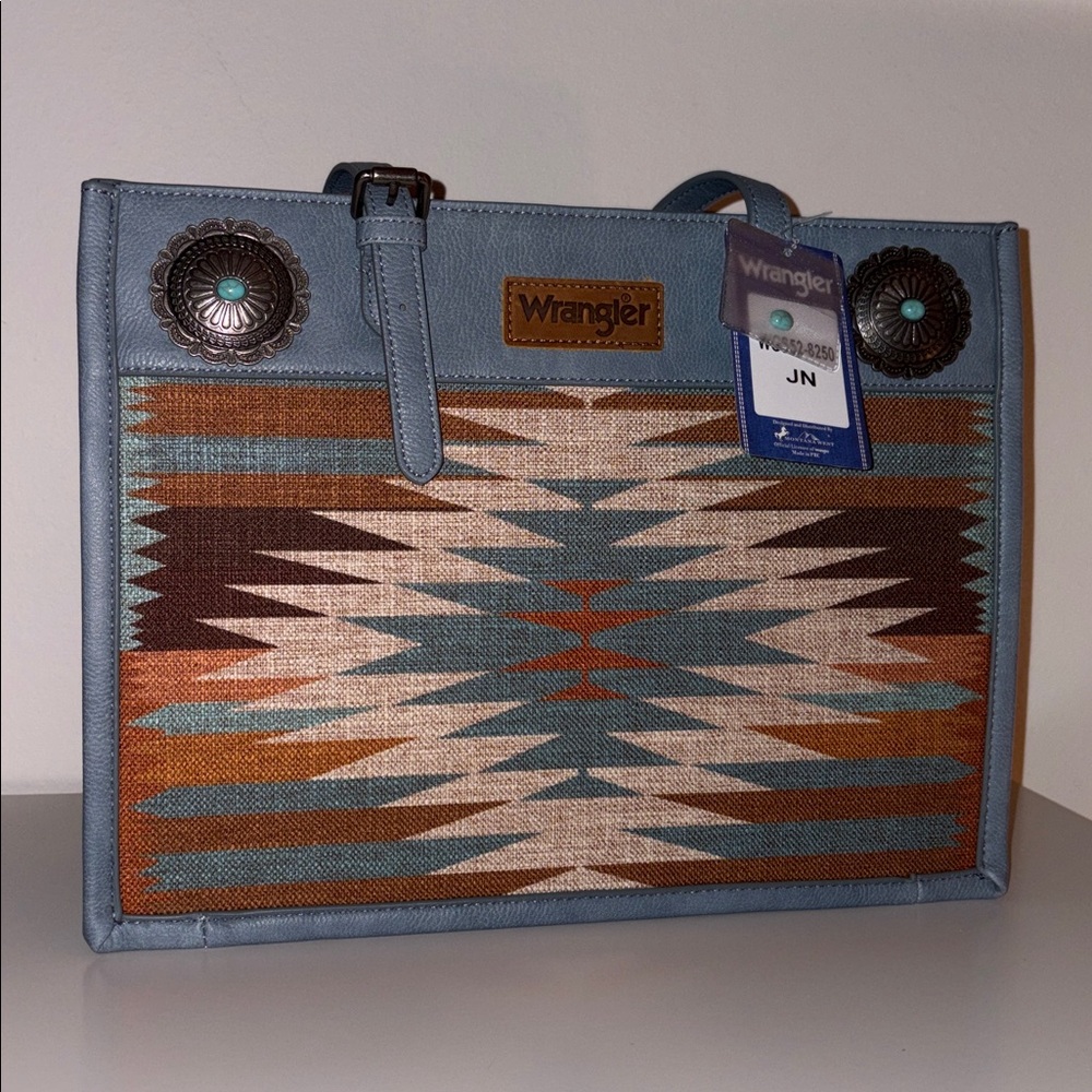 Large Wrangler Tote Light Blue with Turquoise Beaded emblem nwt